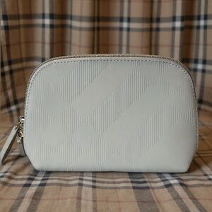 Burberry Light Gray Matte Cosmetic Beauty Bag | Self Print | New